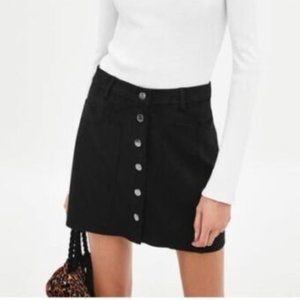 Zara Trafaluc Womens Black Faux Suede Mini Skirt Button Front A-Line Size S